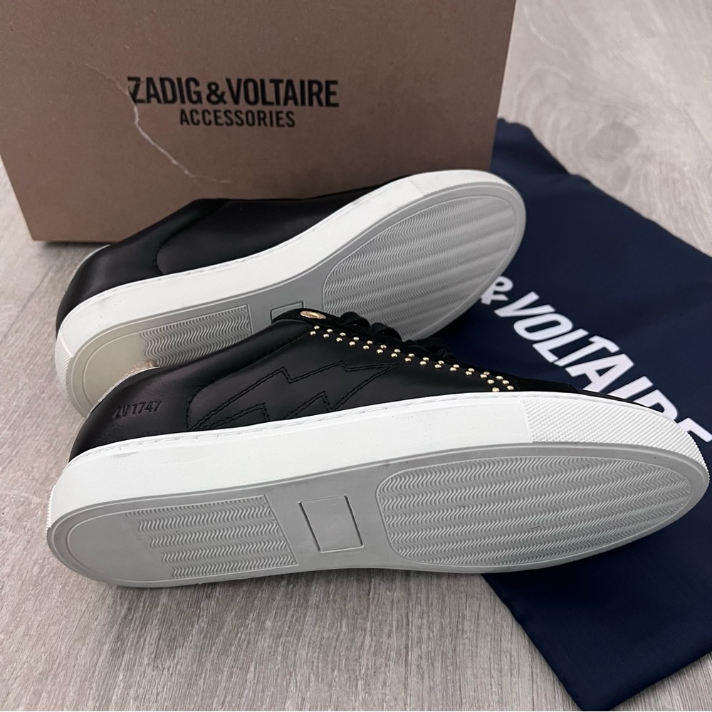 Zadig & Voltaire Black and Gold Sneakers with Gold Studs NWT - Picture 8 of 10